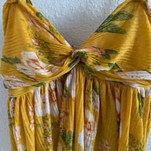 Free People Baby Doll Hi-Low Floral Tunic Boho Mustard Gold Yellow Small thumbnail 4
