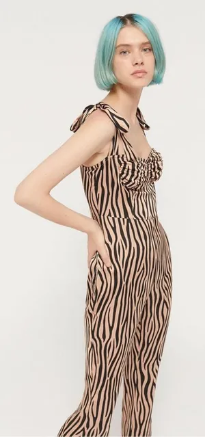 Urban Outfitters Lioness Woman Like Me Tie‎ Jumpsuit Zebra Print Size Small thumbnail 1