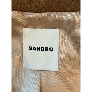 Sandro Straight Cut Brushed Wool Coat Double Breasted Long Camel Brown 36 S thumbnail 4