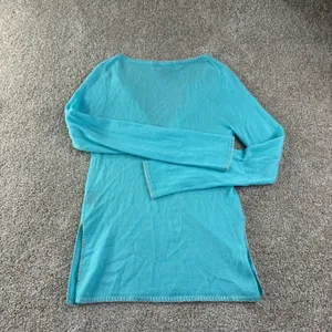 Bohemian‎ Turquoise Cashmere Sweater Spit V Neck Whipstitch Trim Women M Coastal thumbnail 11