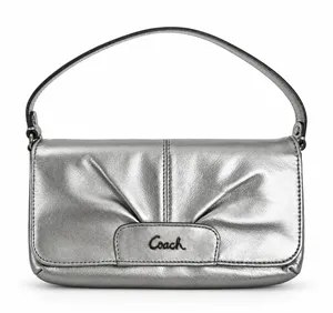 Coach Small Ashley Baguette Clutch Metallic Silver Leather Pleated Logo Y2K thumbnail 1