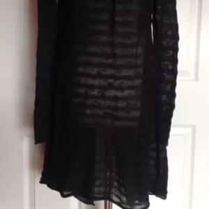 FREE PEOPLE Black Navy Striped Sweater Maxi Cardigan Duster 100% Cotton XS thumbnail 5