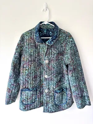 Blue Floral Quilted Reversible Button Front Jacket Vintage Inspired Grandmacore thumbnail 9