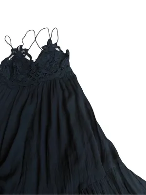Free People One Black Lace Boho Mini Dress Ruffle Hem Sweetheart Small Women's thumbnail 5