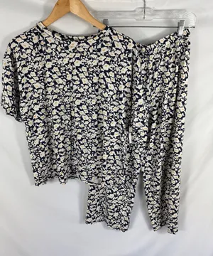 Nwt Amazon Essentials Floral Print Tshirt Pant Set Size Medium Blue thumbnail 1