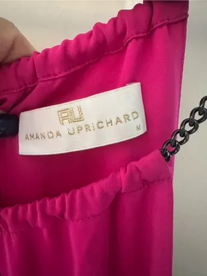 Amanda Uprichard nwt hot pink dress drop waist lined chain halter ruffle MEDIUM thumbnail 3