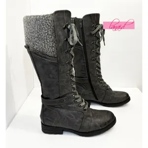 Spring Step Snowball Boots Grey Lace-Up Tall Knee-High Vegan Leather Flat Low 37 thumbnail 6
