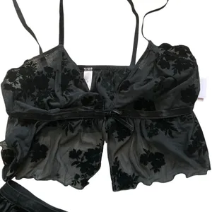 Auden lingerie set black satin and velvet damask sexy size large thumbnail 2