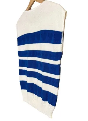 Sweater Bazaar Vintage 80s Blue & White Striped Heart Sleeveless Sweater Tee thumbnail 5