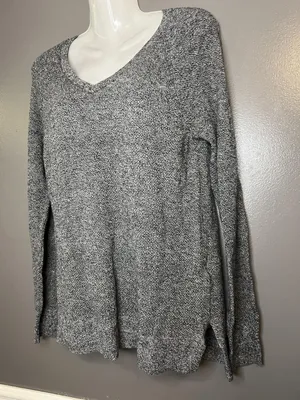 GAP Sweater Womens Medium Black Space Dye Bella V Pullover Knit Cotton Blend thumbnail 3