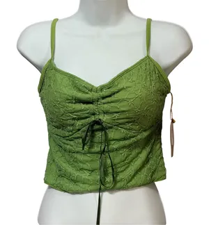 Samio Green Lace Cami Crop Top Cinched Bust Ribbon Tie Adjustable Straps Medium thumbnail 1
