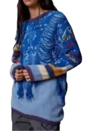 BCBG Blue Crewneck Pullover Style Distressed Sweater(Size. Medium) thumbnail 1