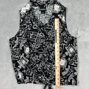 Harry Potter Marauders Map Black Sleeveless Button Up Tie Front Top Womens Large thumbnail 4