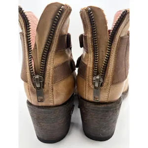 Miss Macie Tan Leather Open Toe Ankle Booties Brown Strap Block Heel 3" Boots 8M thumbnail 7