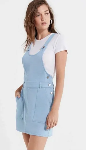 🌤️🩵 Urban Outfitters Blue‎ Denim Overall Mini Dress Size 6 🩵🌤️ thumbnail 1
