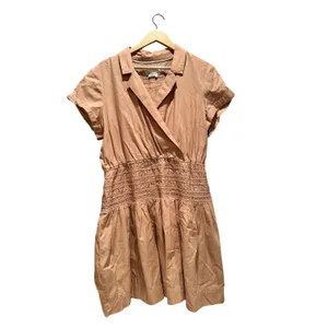 Anthropologie Smocked‎ Surplice Mini Dress Sand Size Large Cotton Summer thumbnail 2