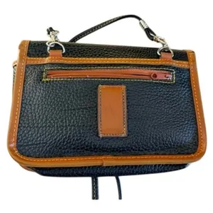 Dooney & Bourke Black Pebbled Leather Crossbody Wallet Organizer Brown Trim thumbnail 7