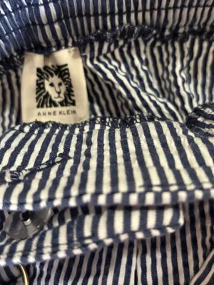 Anne Klein Blue White Seersucker Striped Pants Trousers-M thumbnail 2