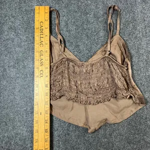 Subdued Brown Satin Lace Trim Handkerchief Hem Camisole Smocked Back Top‎ Small thumbnail 7