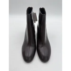 Mango Claro Chocolate Brown Mini Block Heel Leather Round Toe Ankle Boots 8.5 thumbnail 4