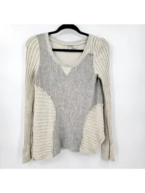 Anthropologie Saturday Sunday Woman’s M Mixed Knit Pullover Sweater Gray/Cream thumbnail 3