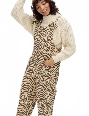 Lucy & Yak Dungarees Overalls Zebra Print Cream Brown Organic Cotton US Size 2R thumbnail 1