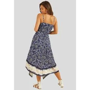GUESS Bali Printed Midi Dress Blue FLIRTY FEMININE Slip Faux Size Medium M Belt thumbnail 3