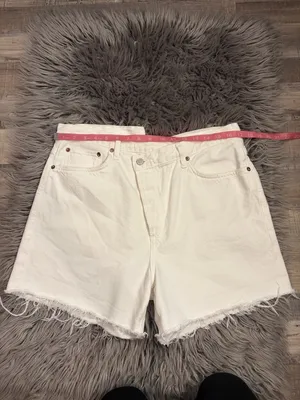 Agolde organic cotton denim criss cross high rise shorts raw hem white 31 thumbnail 5