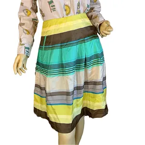 Banana Reppublic Green , Brown & Blue Stripe Silk Round Skirt Nwt (8) thumbnail 3