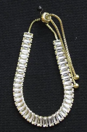 NEW Emerald-Cut Slider Adjustable Tennis Bracelet Gold / Clear thumbnail 1