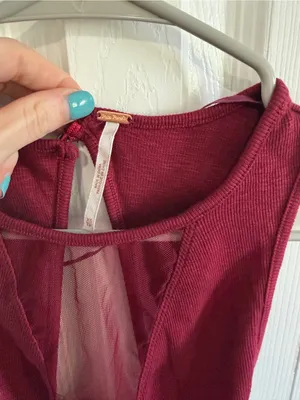 Free People Garnet Ribbed Mesh Paneled Tank Wine Extra Small NWT thumbnail 5