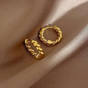 15mm Twist Small Gold Hoop Earrings for Women thumbnail 3