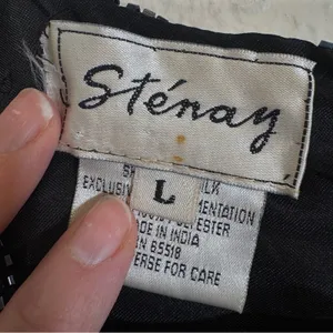 Vintage Stenay Black Silk Beaded Blouse Womens L Short Sleeve Formal Dressy thumbnail 5