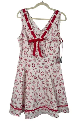 Hell Bunny Red White Nautical Print Fit & Flare Dress Womens XL Rockabilly NWT thumbnail 1