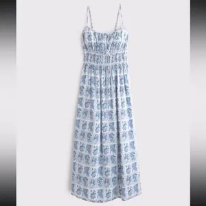 Abercrombie & Fitch Blue and White Maxi Dress Blue and White Floral Patterned M thumbnail 4