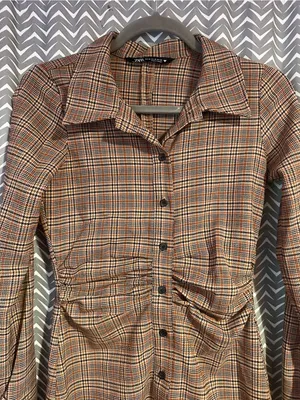 Zara | Plaid Button Down Shirt Dress, XS thumbnail 3