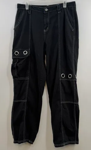 Hot Topic Grommet Carpenter Pants Womens 11 Black Y2K Goth Cargo Wide Leg thumbnail 1