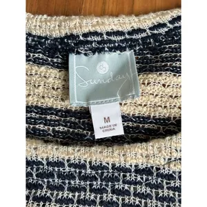 Sunday Striped Knit Pullover Top Navy Cream Twist Front 3/4 Sleeve Size M thumbnail 5