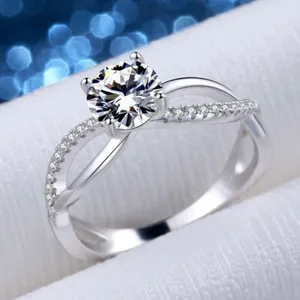18K White Gold Plated Adjustable 1 CT CZ Diamond Wedding Ring for Women thumbnail 2