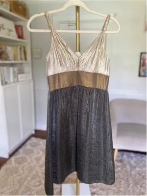 Adrianna Papell Metallic Colorblock Cocktail Party Dress Quiet Luxury Parisian 4 thumbnail 3
