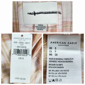 American Eagle Linen Blend Oversized Plaid Shirt thumbnail 2