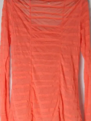 Athleta L Yoga Orange Striped Sheer Long Top thumbnail 3