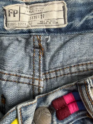 Free People Light Blue Denim Cutoff Shorts with Multicolor Woven Belt size 27 thumbnail 5