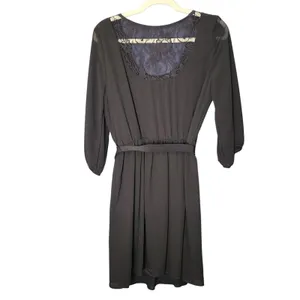 IZ Byer NWOT Women Party Dress Black Lace‎ Back Belted Chiffon 3/4 Sleeve L thumbnail 4
