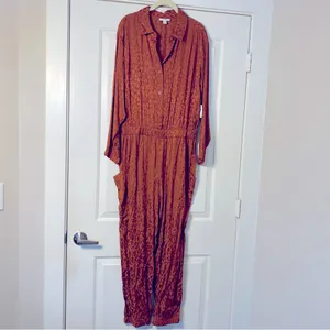 ON 34TH Animal Print Rayon Toasted Ginger Long Sleeves Pockets 1X Plus Jumpsuit thumbnail 5