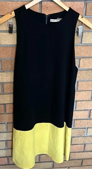 Alice + Olivia Dress Women’s M Black Yellow Dorma Colorblock Shift Mini Dress thumbnail 1