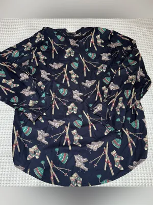 Eddie Bauer Button Down Shirt XLarge Skiing Hiking Winter Print Blue Vintage thumbnail 10