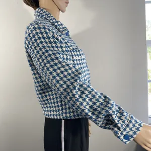 Anthropologie Dolan Left Coast Cropped Jacket Women XS Blue Houndstooth Print thumbnail 10