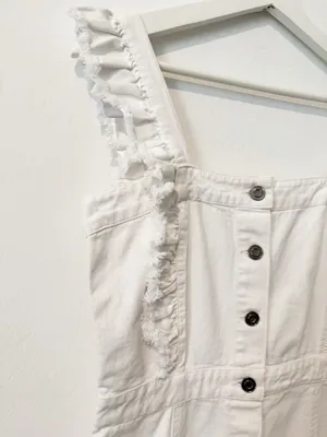 Elan Dress Size Medium White Denim Ruffle Frayed Button‎ Front Coastal Cowgirl thumbnail 4