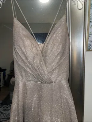 Sherri Hill Champagne Sparkle Plunging A-Line Gown thumbnail 5